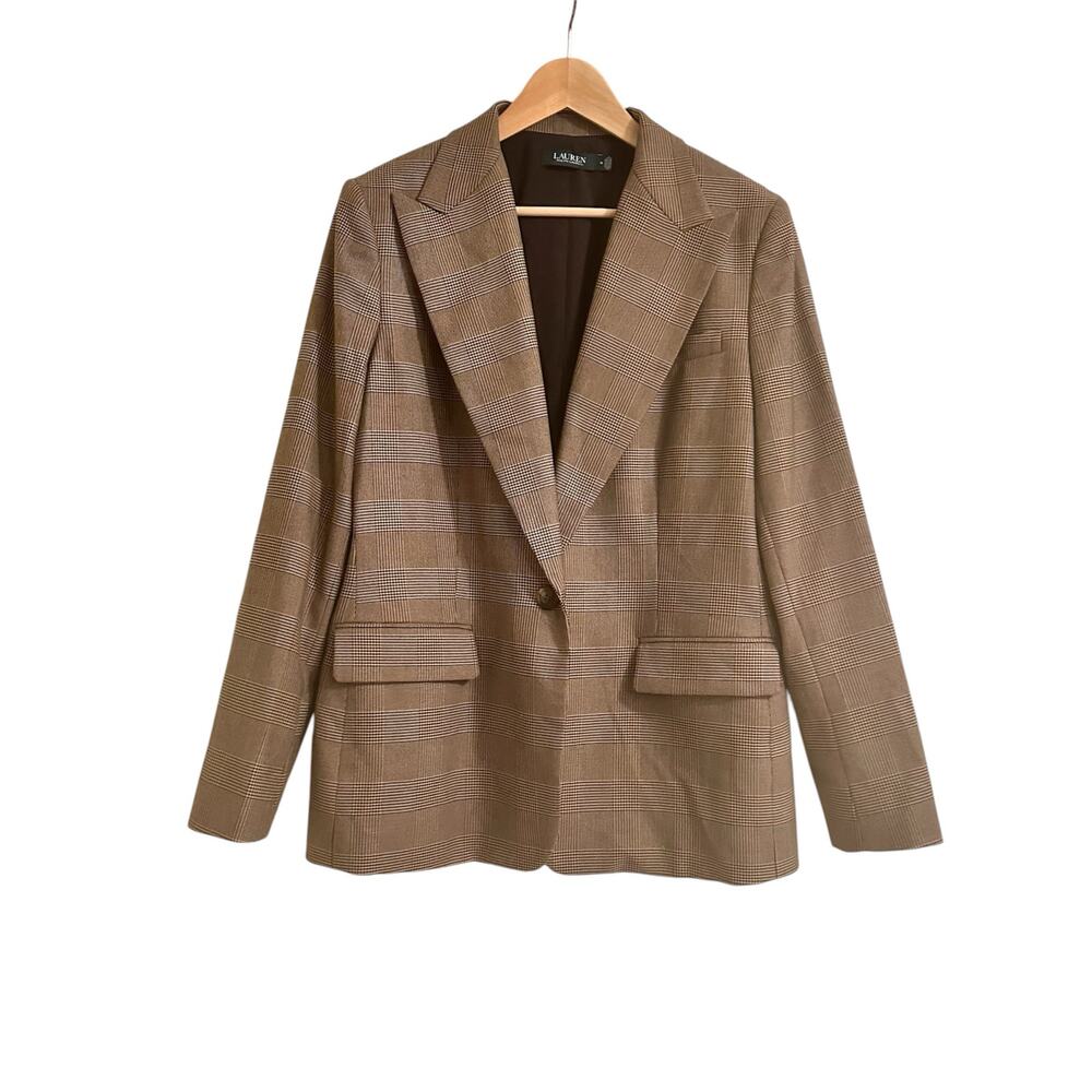 Lauren Ralph Lauren Glen Plaid Blazer Size 14 Preppy Classic Office No Wool